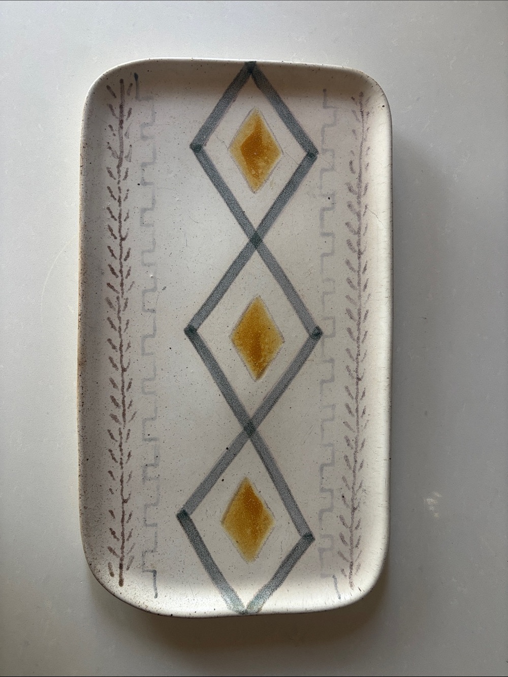 ❤️… Anthropologie Neutral Ceramic Trinket Tray with Yellow Diamond Accent